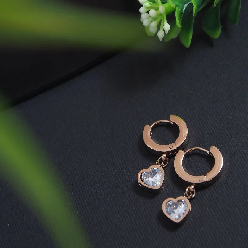 women hoop earrings -Tarohi JewelsStainless Steel Rosegold Plated Heart Shaped Hoops Earring-STNER 2905