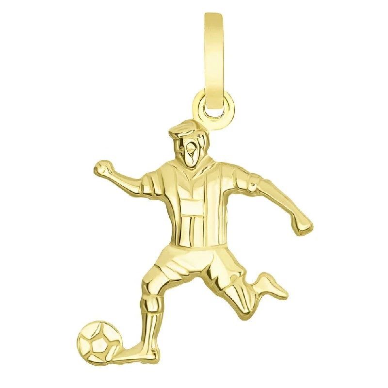 women friendship necklaces -Solid 14k Yellow Gold Soccer Player Kicking Ball Pendant