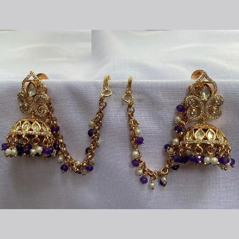 women pearl stud earrings -Royal Kundan Jewellery Gold Plated Polki Kundan Kanchain Jhumki Earrings