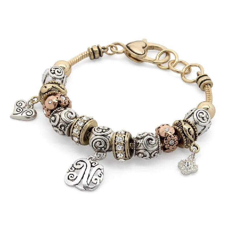 women boho bracelets -Charm Bracelet Initial N