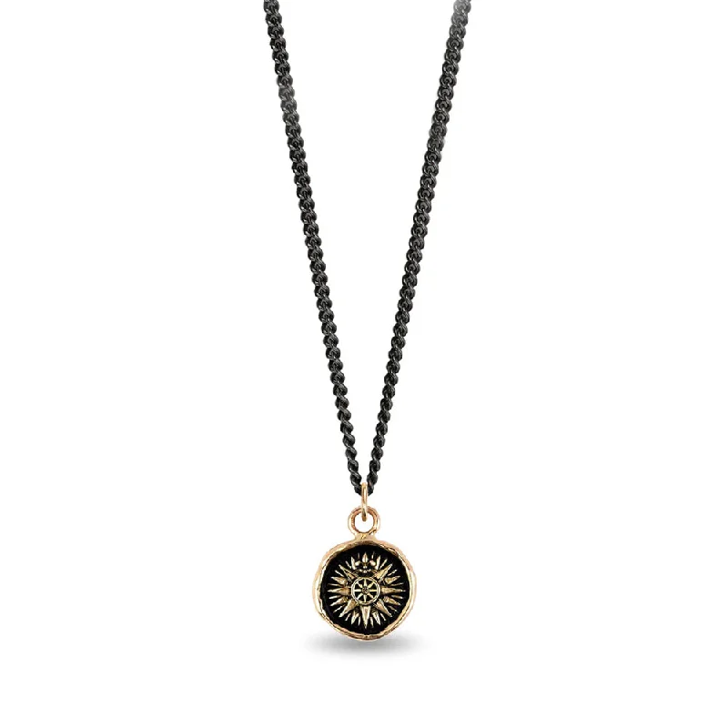 women luxury gold necklaces -Yellow Gold & Sterling Silver Small Compass Talisman Necklace - "Direction"