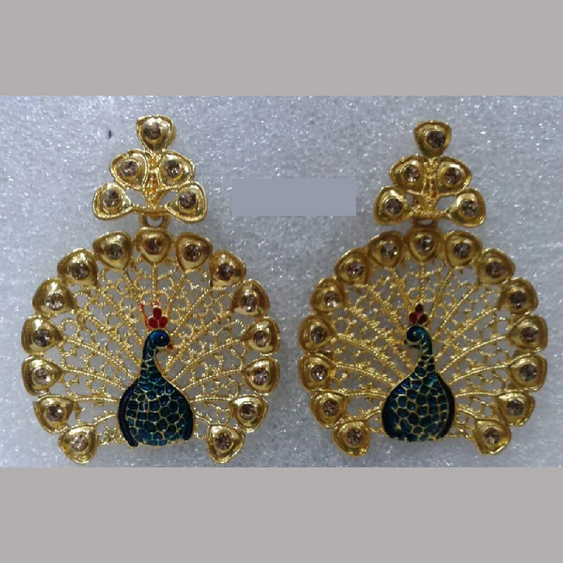 women birthstone earrings -Midas Touch Gold Plated Austrian Stone And Meenakari Peacock Dangler Earrings