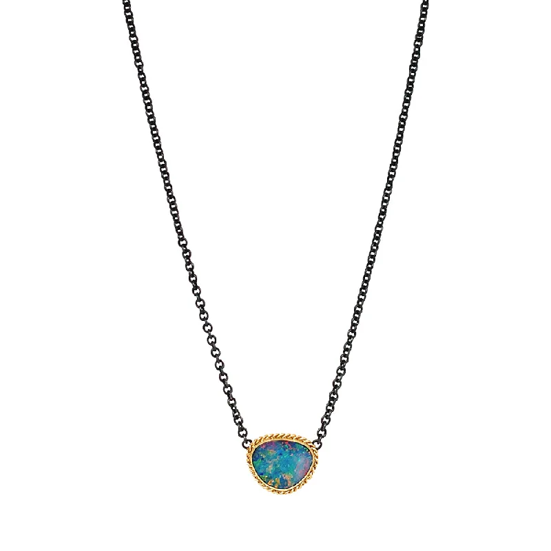 women crystal necklaces -Sterling Silver & Yellow Gold Opal Doublet Necklace - "Monet's Palette"