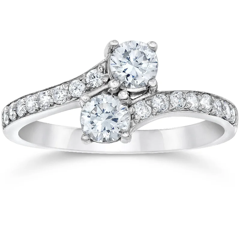 antique diamond engagement rings -1 Carat Forever Us Diamond Two Stone Engagement Ring 10K White Gold