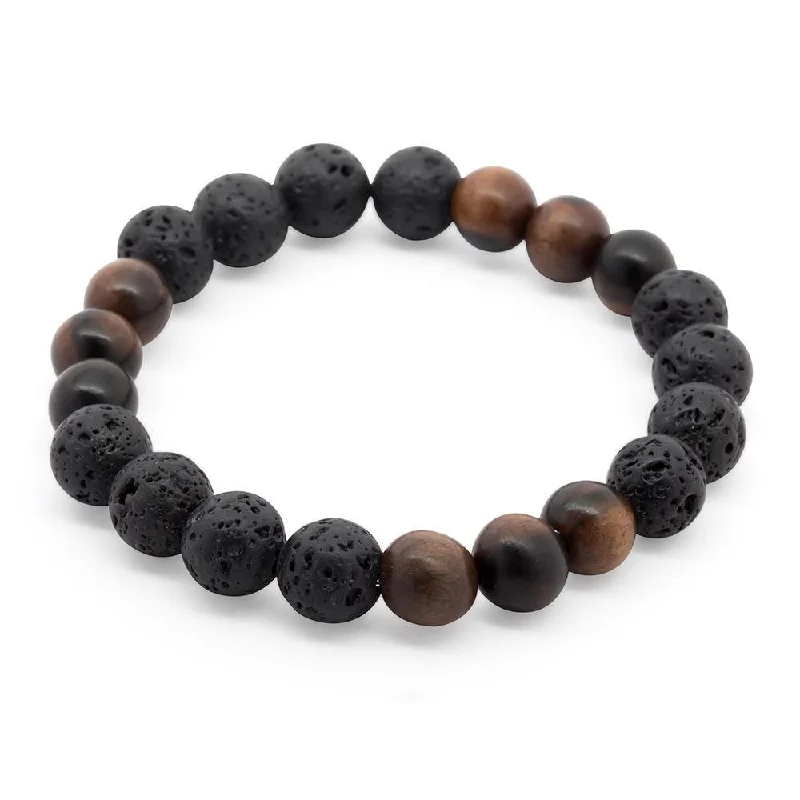 women gemstone charm bracelets -Lava Rock Diffuser Bracelet with Wood Mxxx