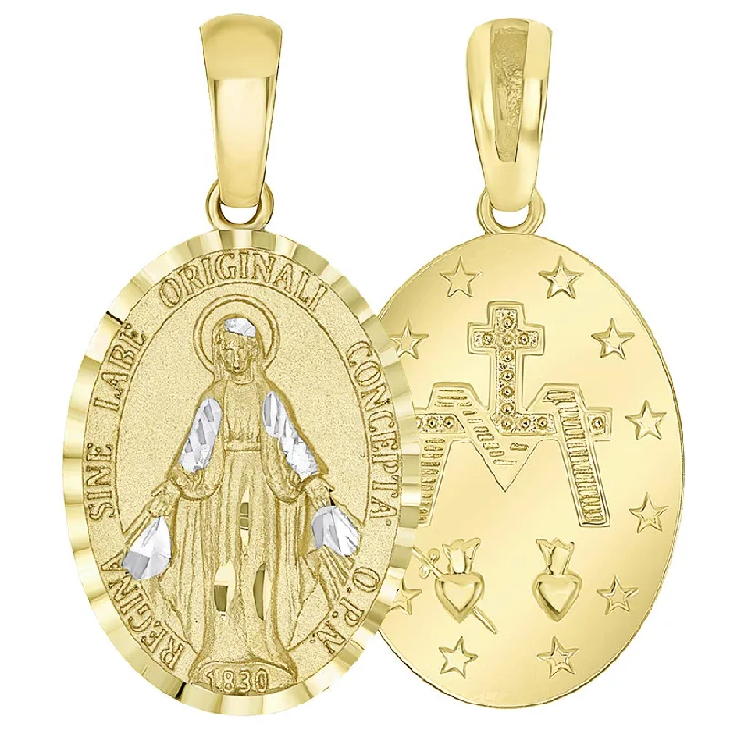 women statement necklaces -14k Yellow Gold Traditional Virgin Mary Miraculous Catholic Medal Pendant