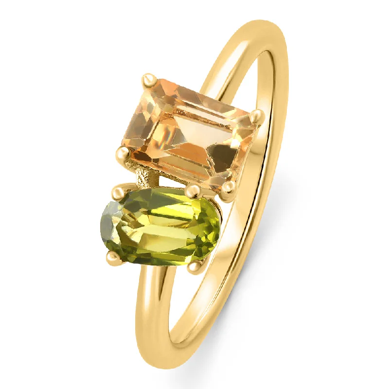 blue sapphire engagement rings -1 1/2Ct Toi Et Moi Peridot & Citrine 2-Stone Ring 10k Gold