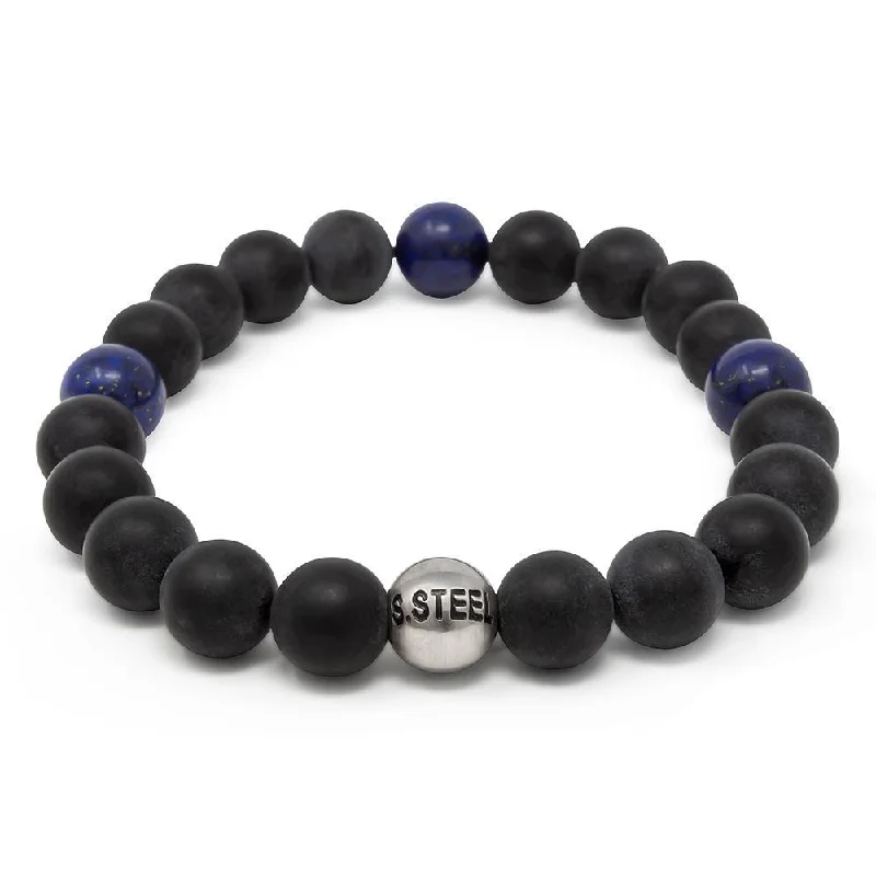 women braided bracelets -Stainless Steel Onyx Ball Bracelet