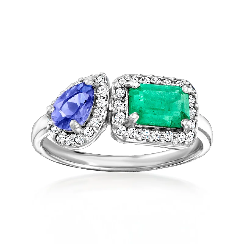 platinum diamond engagement rings -Ross-Simons Emerald and . Tanzanite Toi Et Moi Ring With . Diamonds in 14kt White Gold