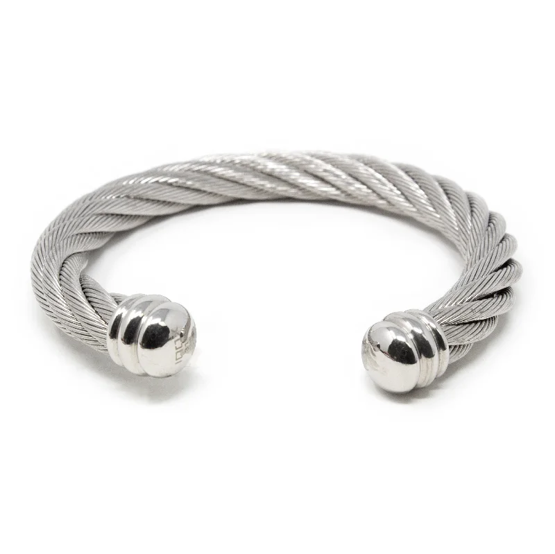 women stackable bracelets -Stainless Steel Cable Twist Cuff Bangle Bracelet