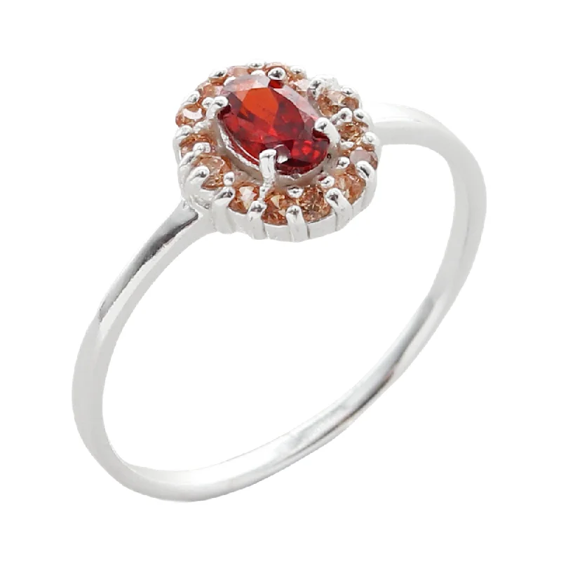 women unique wedding bands -Rosmerta Silver and Red Boho Cubic Zirconia Ring