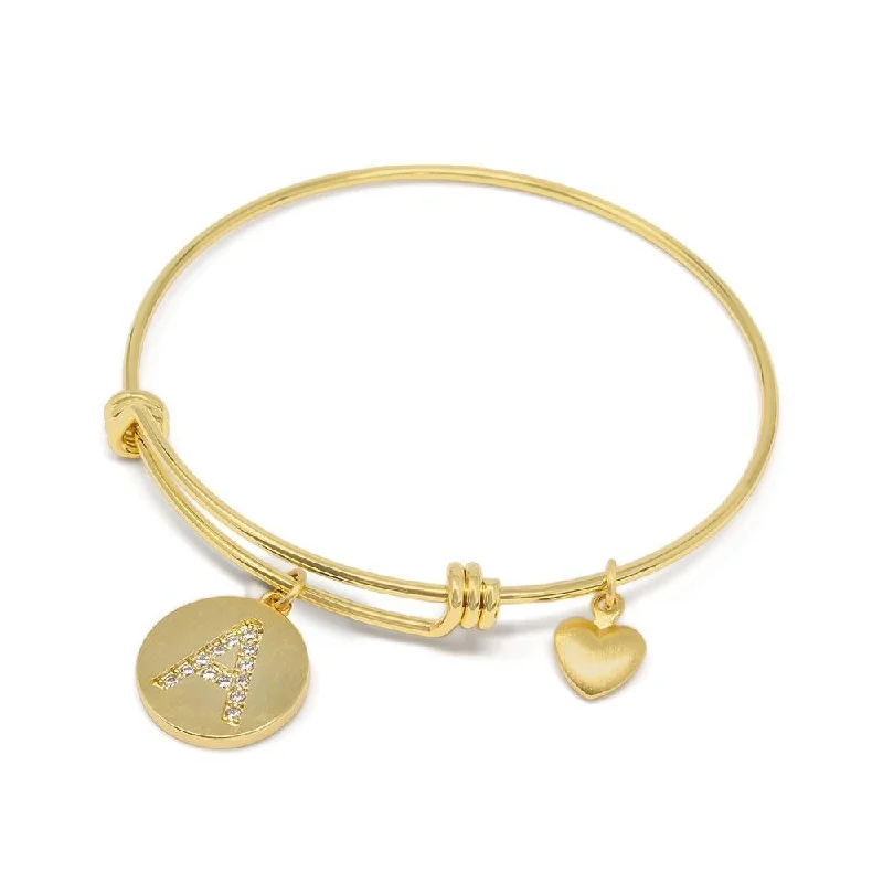 women gold link bracelets -Handmade 20kt Gold Plated Crystal Initial Bracelet A