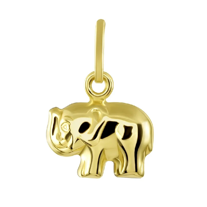 women infinity loop necklaces -14K Yellow Gold Mini Elephant Charm Feng Shui Symbol Pendant