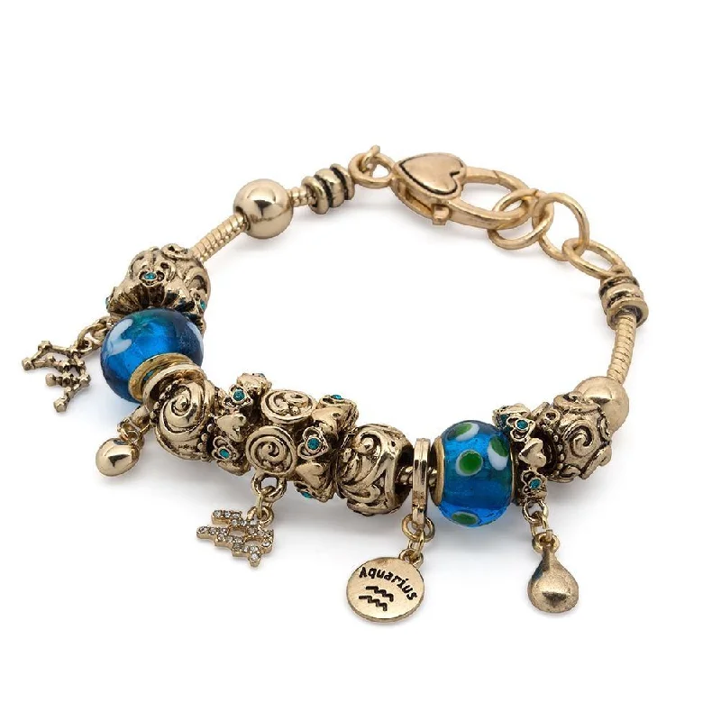 women engraved bangle sets -Charm Bracelet Zodiac 2 - Aquarius