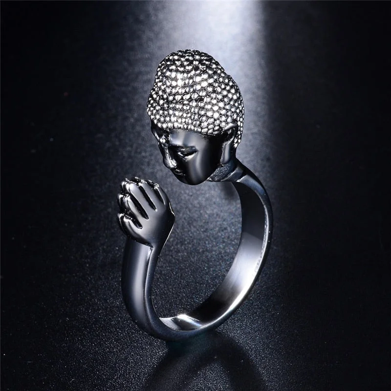 women wide band rings -Buddha Head Ring