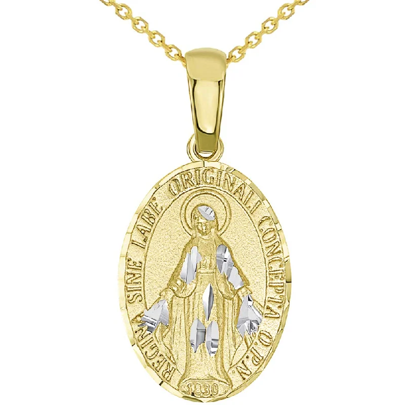 women lucky charm necklaces -14k Yellow Gold Traditional Virgin Mary Miraculous Small Catholic Medal Pendant Necklace Available with Rolo, Curb, or Figaro Chain