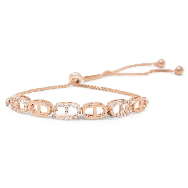 women engraved cuff bracelets -Adjustable Tennis Bracelet Ovals Link Station Rose Gold Tone