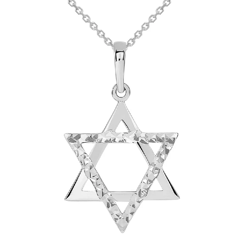 women vintage necklaces -14k White Gold High Polished and Sparkle Cut Hebrew Star of David Pendant Necklace