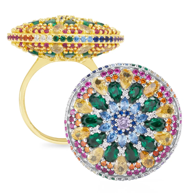 women colorful gemstone rings -Mini Chakra Mandala Cocktail Ring