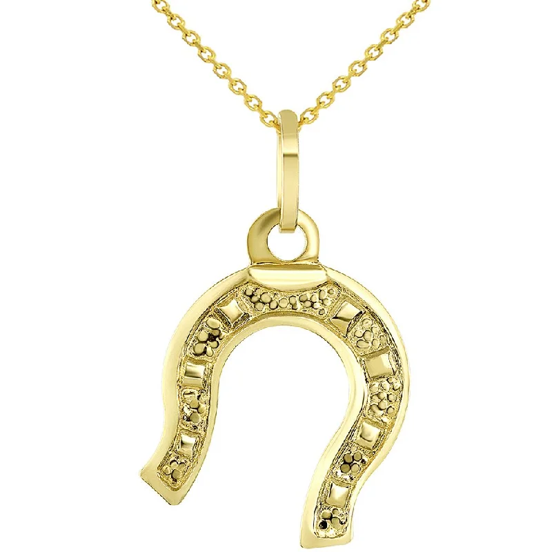 women heart-shaped pendant necklaces -Solid 14K Yellow Gold Lucky Horseshoe Charm Good Luck Pendant Necklace