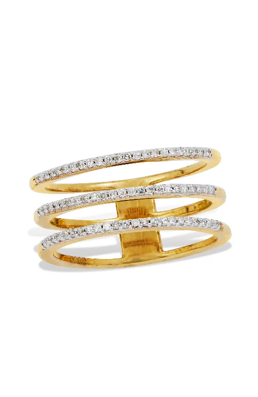 luxury solitaire engagement rings -18K GOLD OVER STERLING SILVER TRIPLE ROW DIAMONDS RING