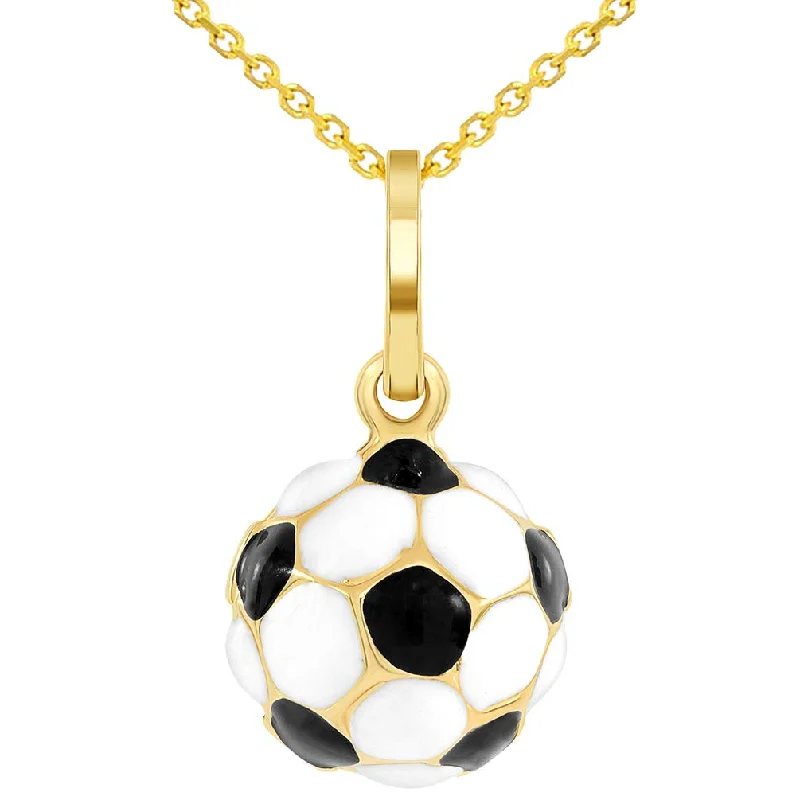 women butterfly necklaces -14k Yellow Gold Black and White Enameled 3D Classic Soccer Ball Charm Pendant Necklace