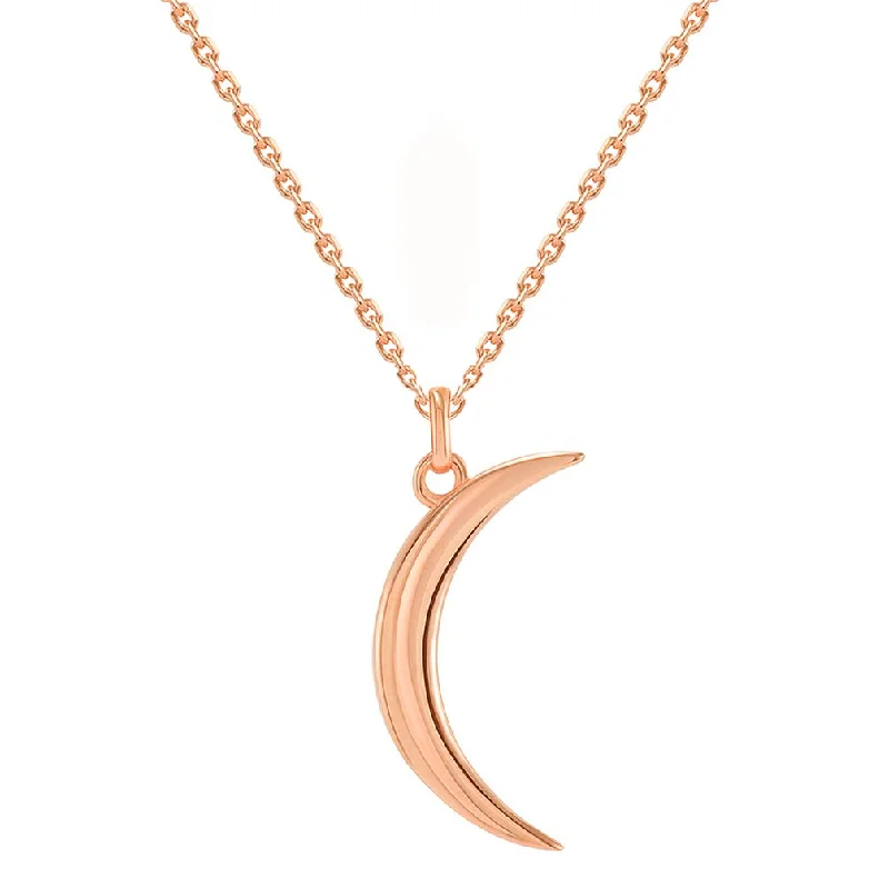 women bracelet and necklace sets -Solid 14k Rose Gold Dainty Crescent Moon Pendant Necklace with Lobster Claw Clasp (16" to 18" Adjustable Chain)