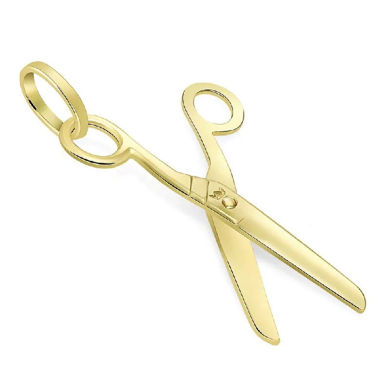 women personalized gold necklaces -Solid 14k Yellow Gold Scissors with Motion Moving Blades Pendant