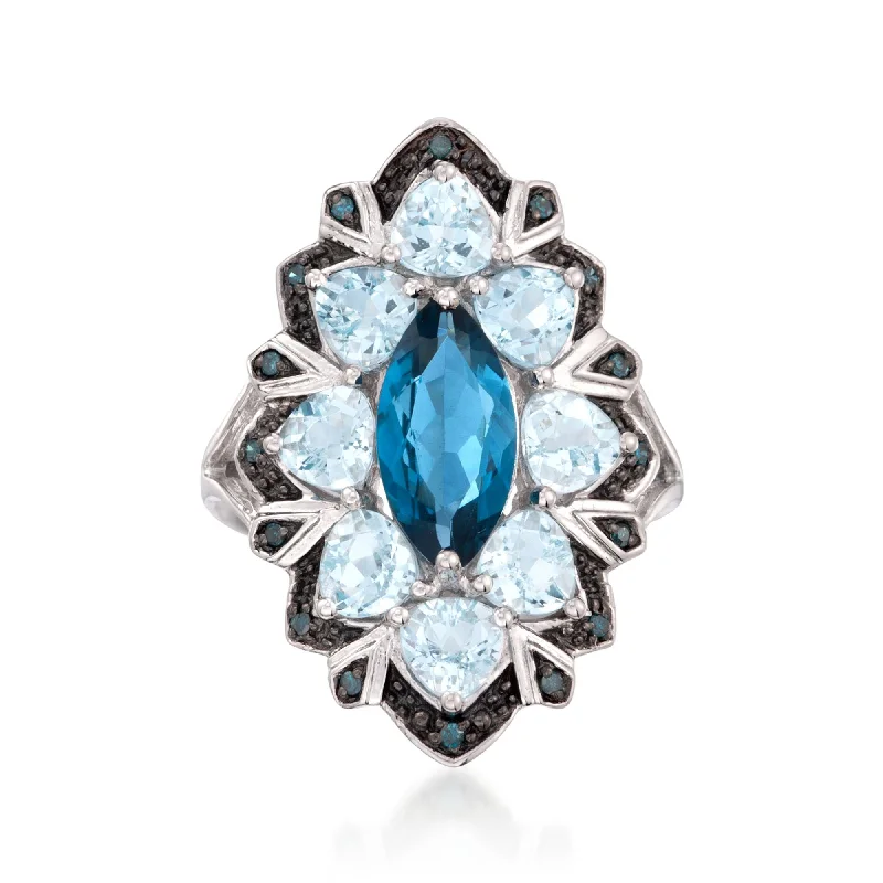 wedding engagement rings -Ross-Simons London Blue Topaz and Aquamarine Ring With Blue Diamonds in Sterling Silver