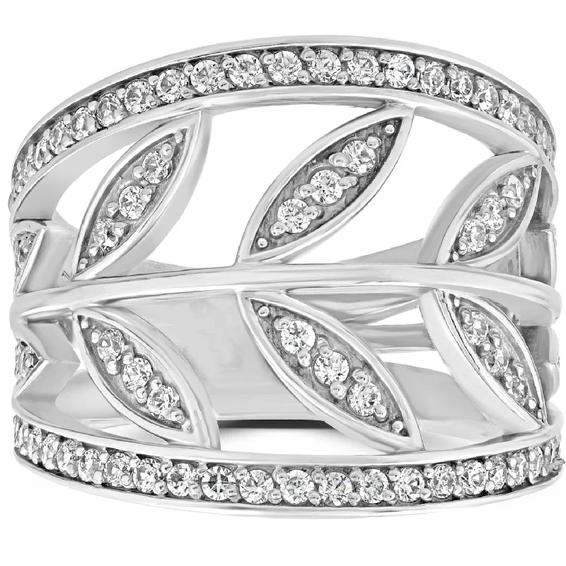 simple platinum engagement rings -1CT Diamond Floral Knuckle Ring 14K White Gold Size Selectable