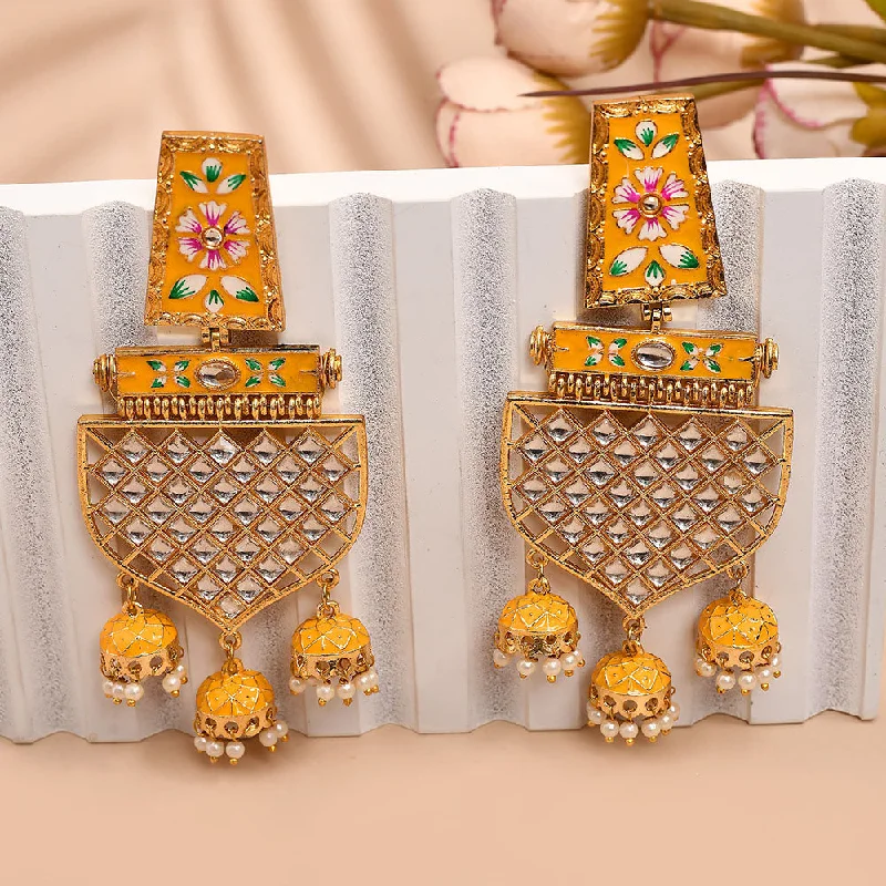 women luxury stud earrings -Shagna Gold Plated Kundan Stone And Meenakari Jhumki Earrings