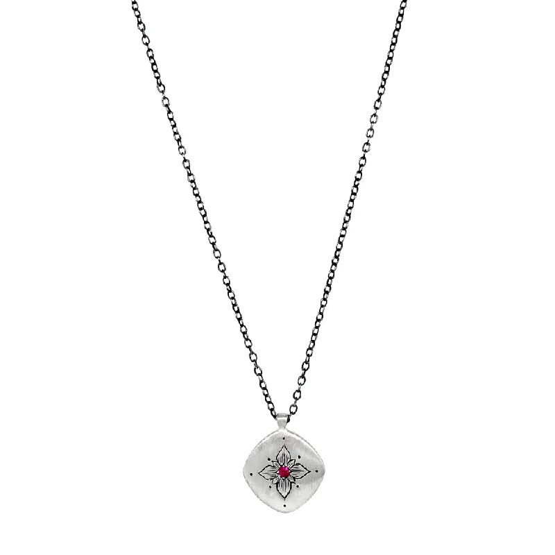 women chunky necklaces -Ruby & Sterling Silver Necklace - "Lotus Cushion"