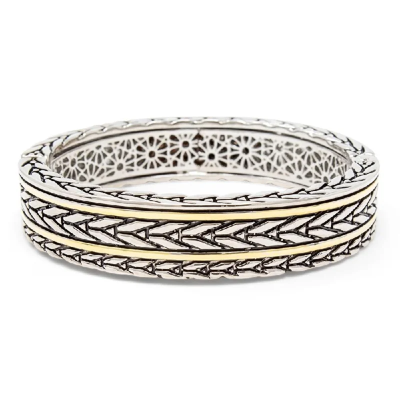 women stack bracelets -Two Tone Chain Design Hinged Bracelet