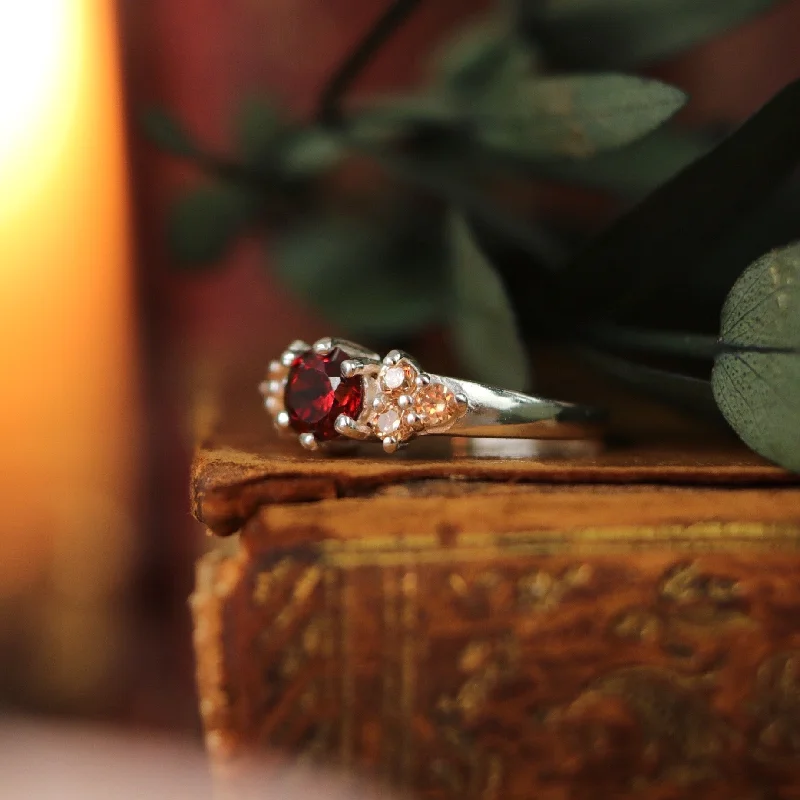 women solitaire rings -Brigantia Silver and Red Boho Cubic Zirconia Ring