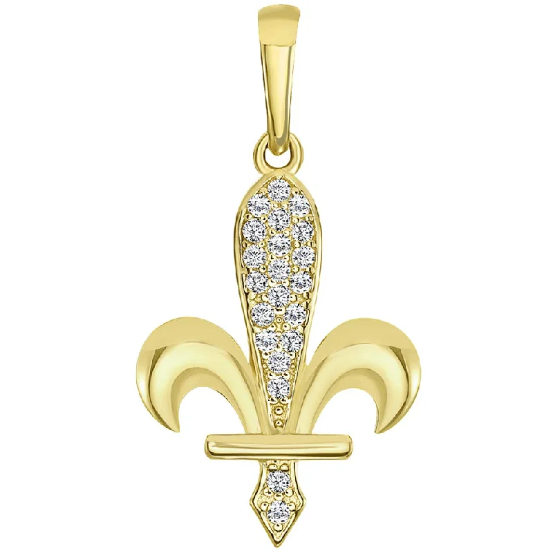 women cross necklaces -14k Yellow Gold CZ Bosnian Fleur de Lis Pendant