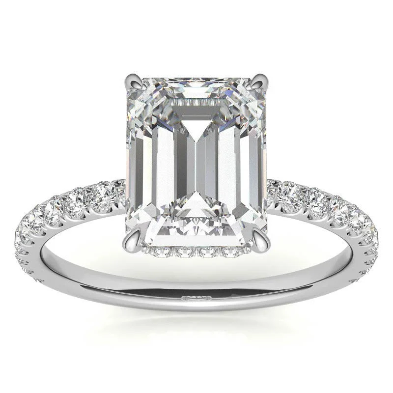 multi-stone engagement rings -4CT 8*10 Emerald Cut Moissanite Engagement Ring