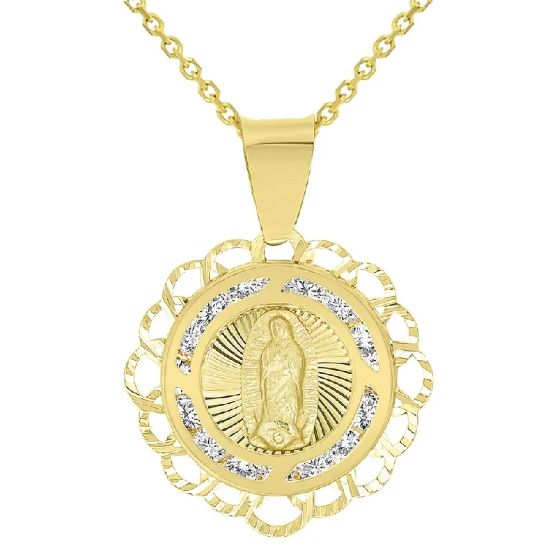 women infinity necklaces -14k Yellow Gold CZ Dainty Our Lady of Guadalupe Miraculous Medallion Charm Pendant Necklace