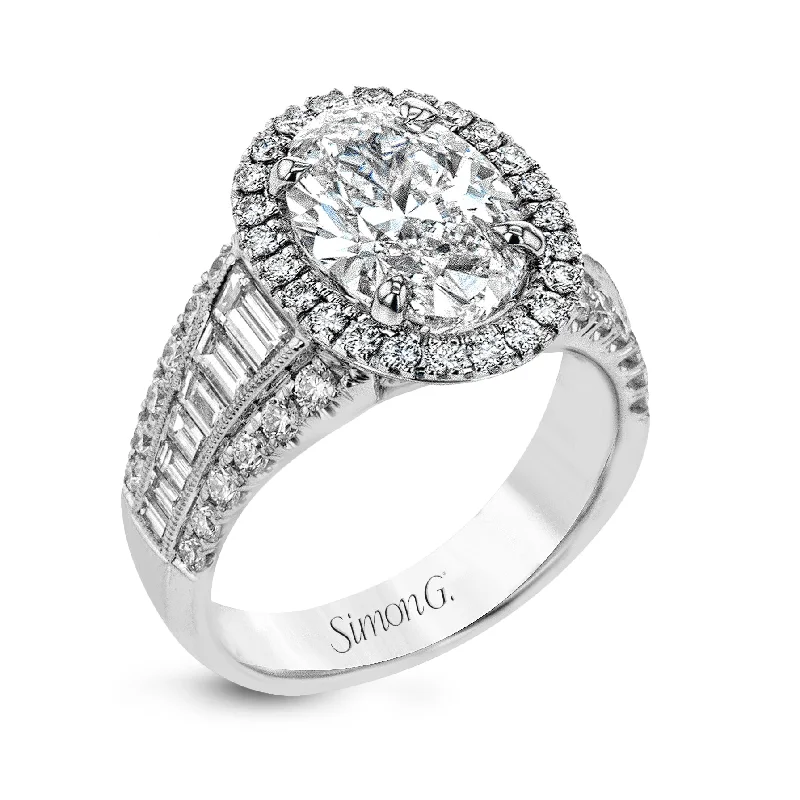 moissanite engagement rings -Oval-Cut Halo Engagement Ring In 18k Gold With Diamonds