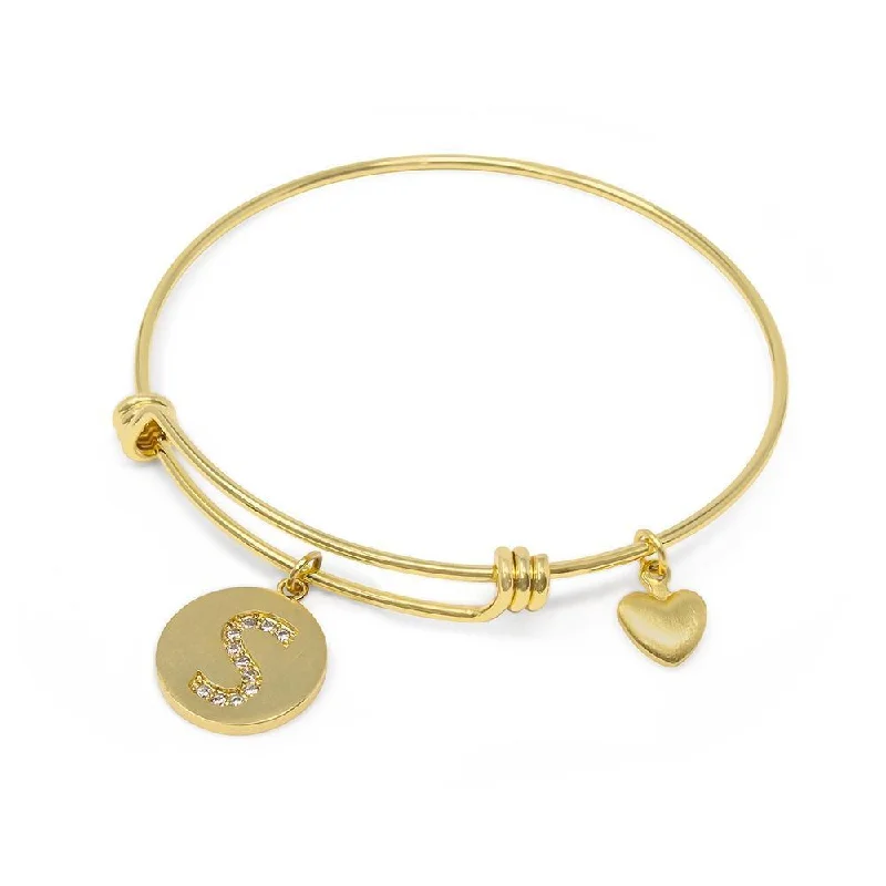 women engraved bangle sets -Handmade 20kt Gold Plated Crystal Initial Bracelet S