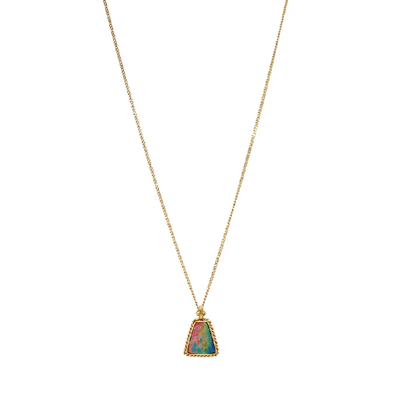 women birthstone necklaces -18K Yellow Gold Australian Opal Doublet Necklace - "Peacock Glow"