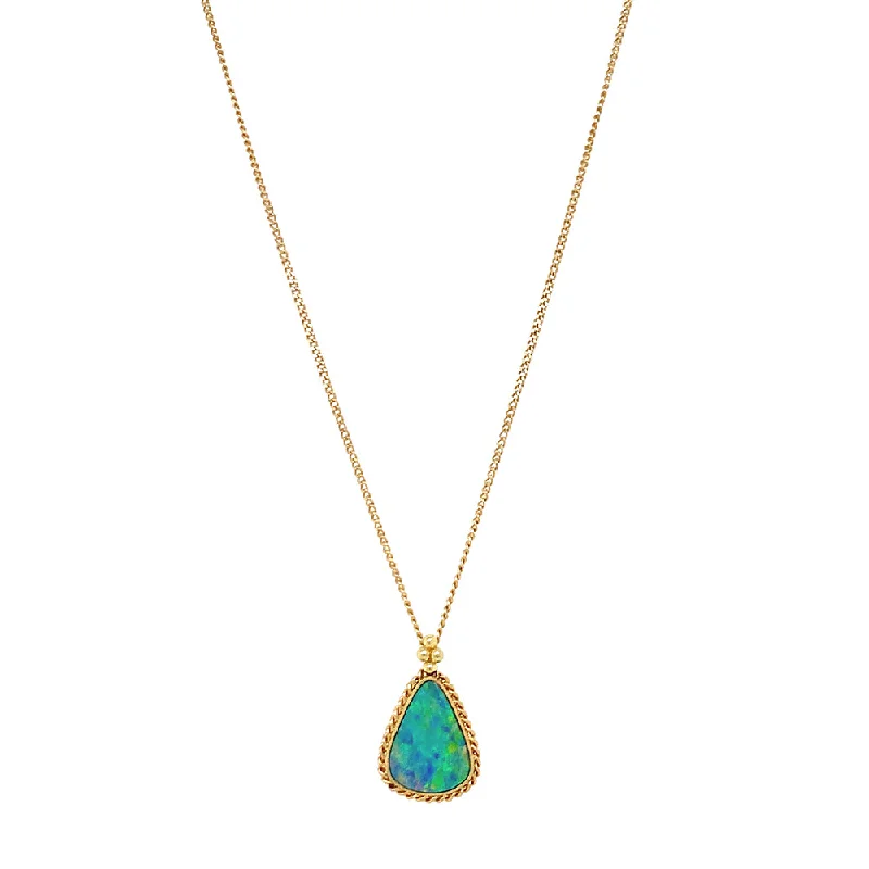 women heart-shaped necklaces -18K Yellow Gold Australian Opal Doublet Necklace - "Caribbean Waters"