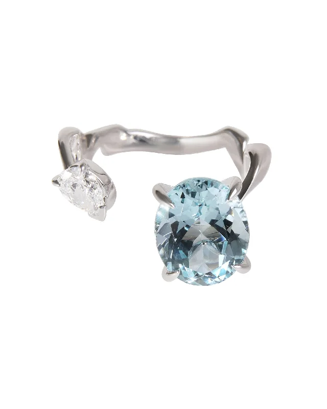 diamond engagement rings -Dior Diorama Precieuse Diamond Aquamarine Ring in 18k White Gold D VS1 0.33 CTW