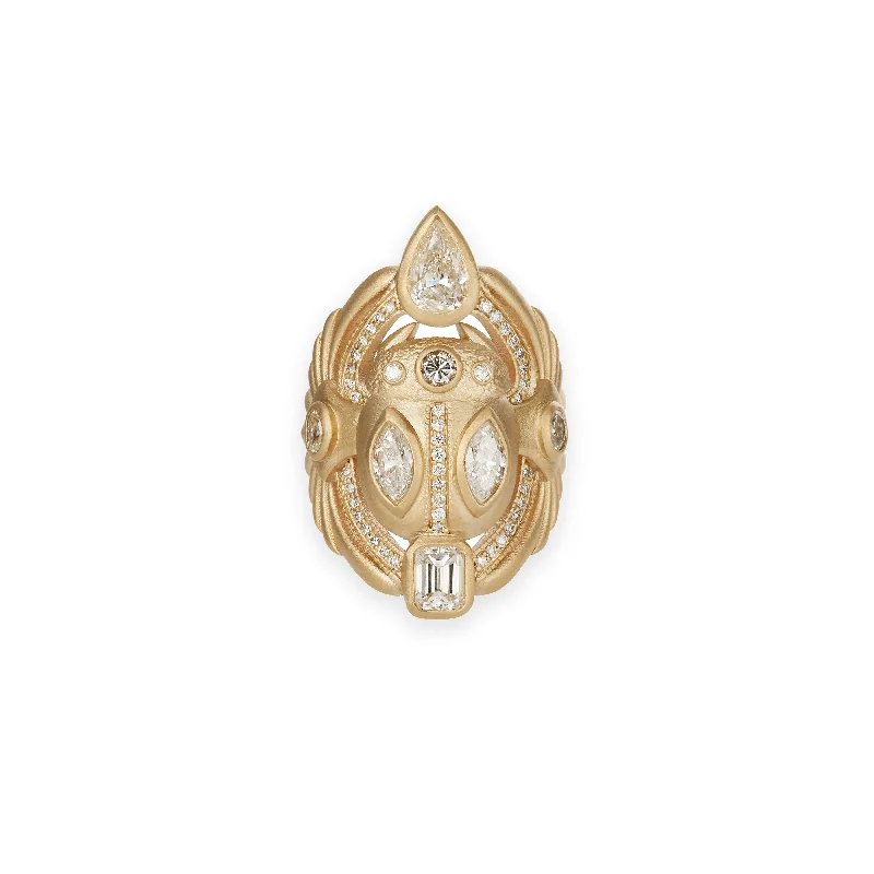 women pearl rings -LARGE PAVE MULTI SHAPE DIAMOND SCARAB RING