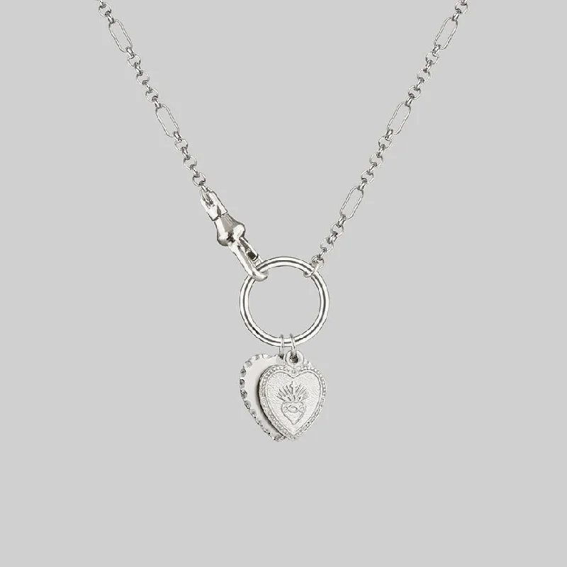 women two-tone necklaces -VALENTINA. Multi Heart Charm Clasp Necklace - Silver