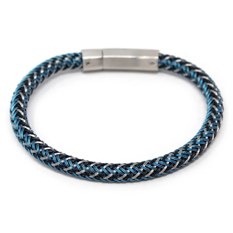 women cuff bracelets -Stainless Steel Blue Black Silver Weave Bracelet