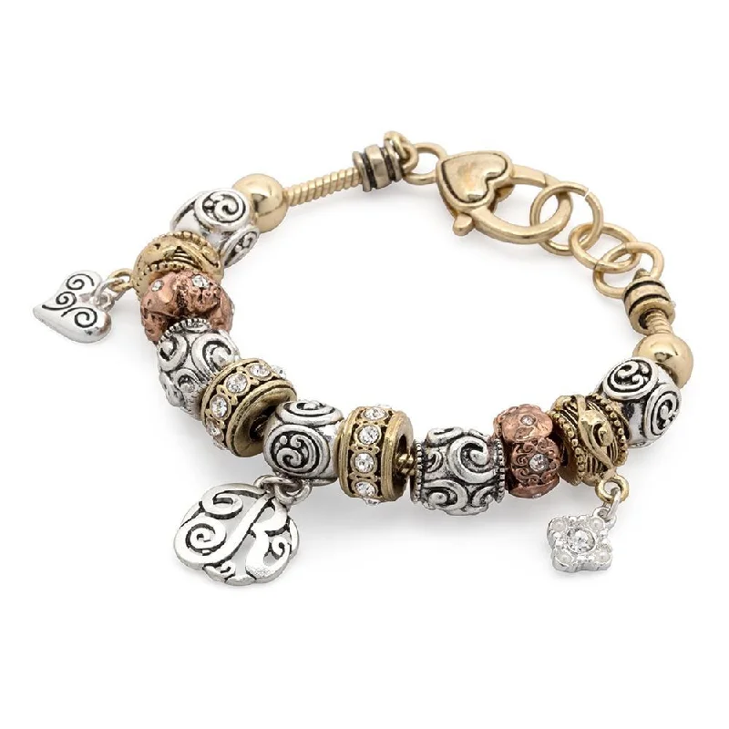 women double chain bracelets -Charm Bracelet Initial R