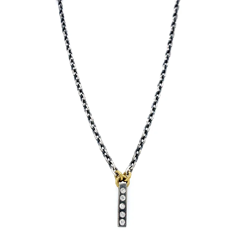 women cross necklaces -Sterling Silver & Gold Diamond Bar Necklace - "XSM Adam"