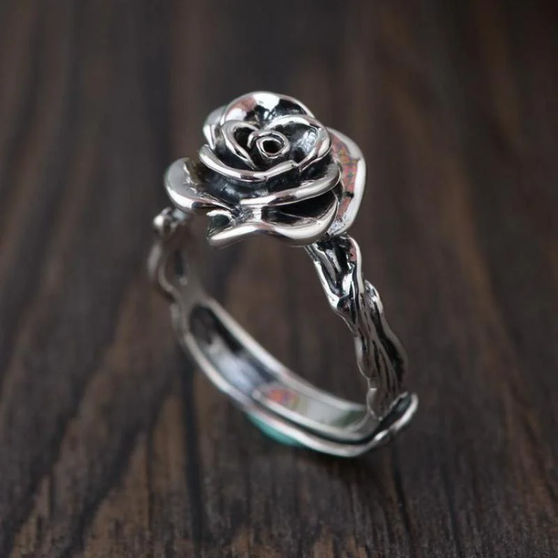 women stackable rings -Sterling Silver Vintage Rose Ring