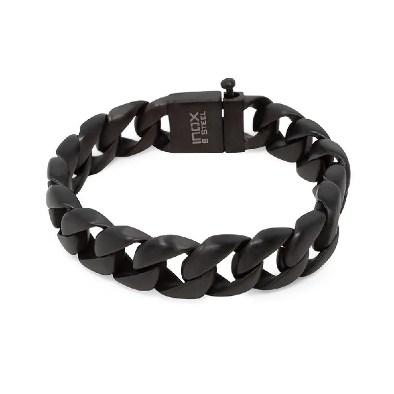 women handmade bracelets -Stainless Steel Black Ion Plated Curb Bracelet