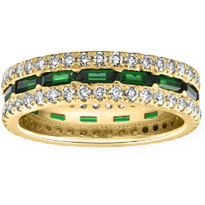 budget-friendly engagement rings -2 1/2 Ct Diamond & Emerald Eternity Ring in Yellow Gold Lab Grown